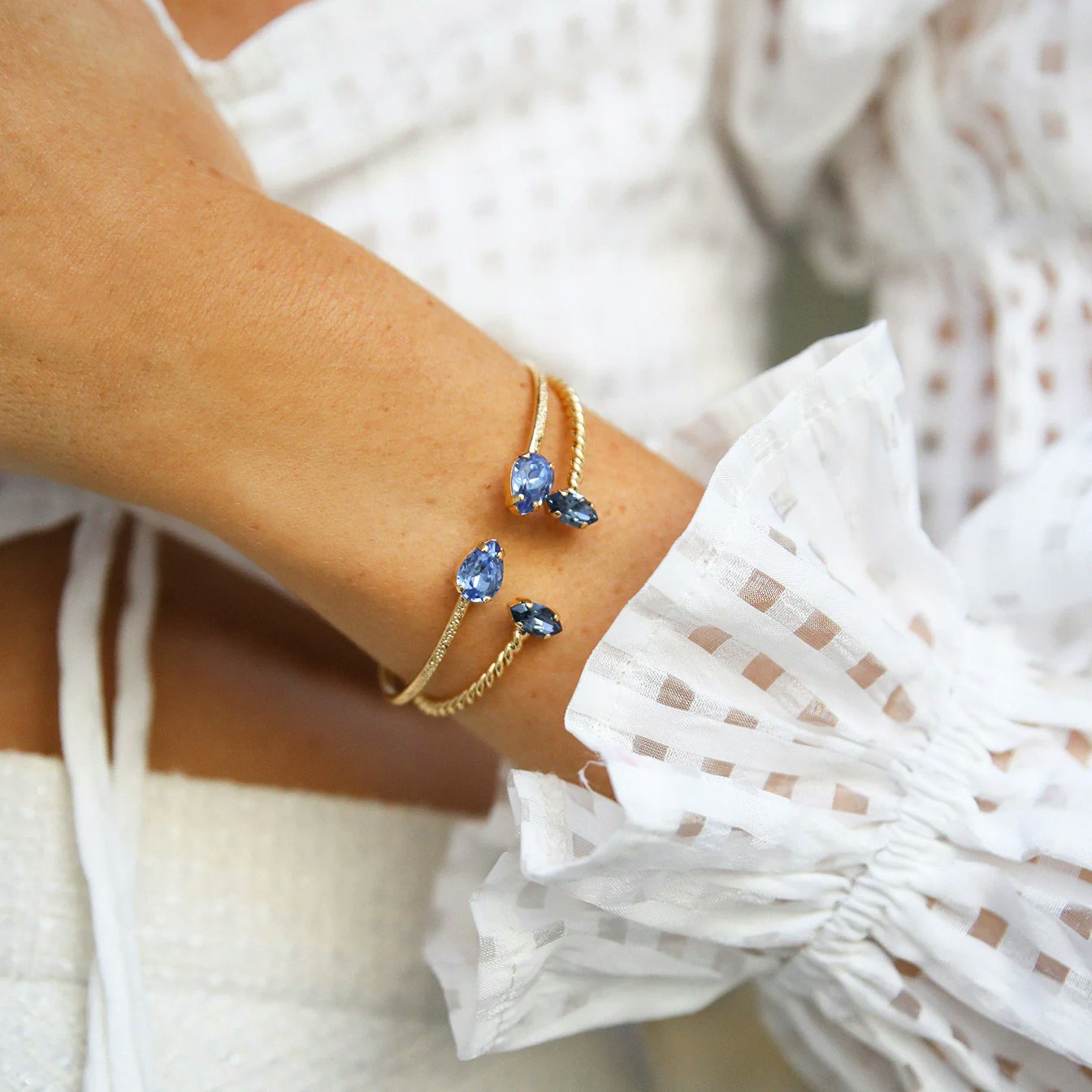 Petite Navette Bracelet Gold/ Denim Blue