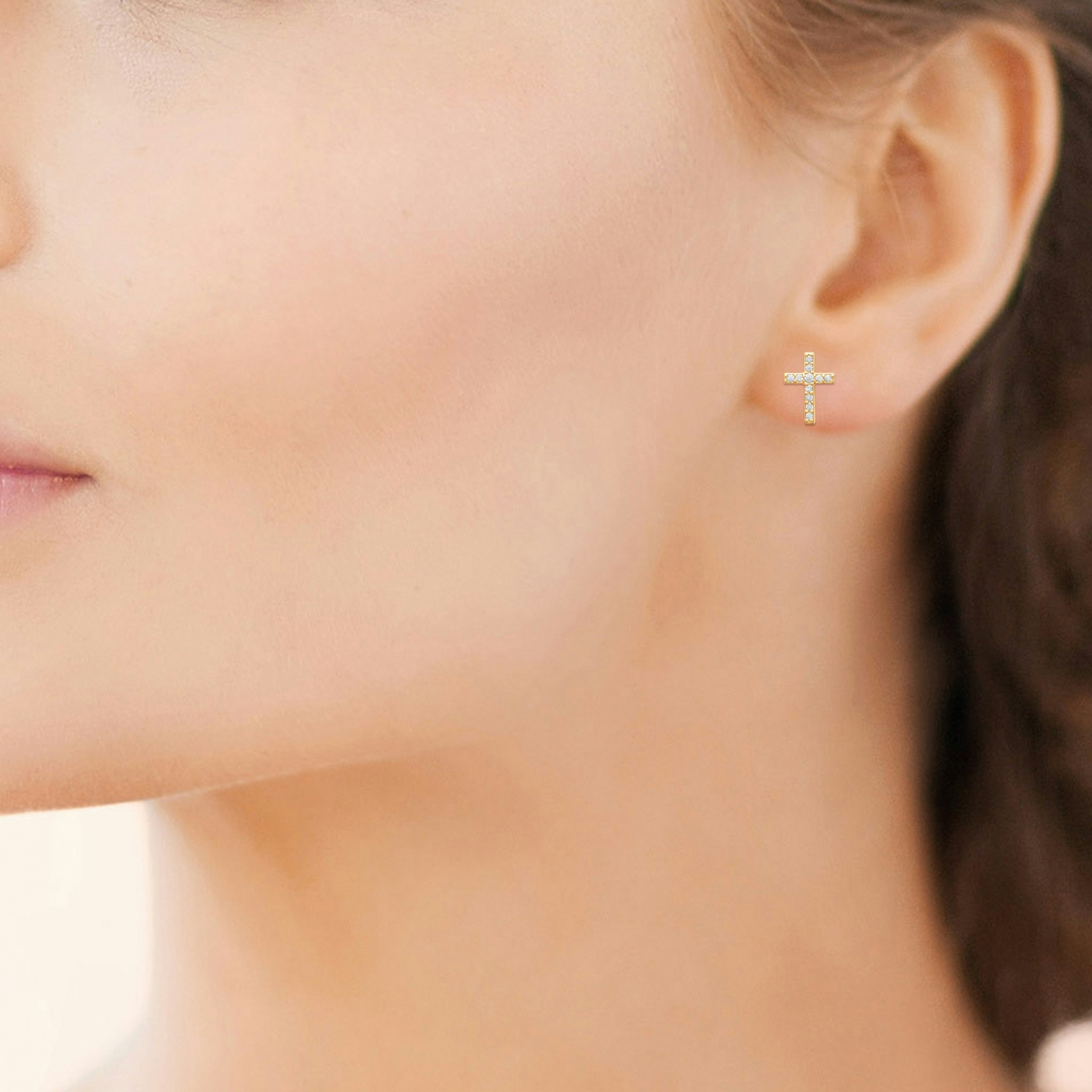 Cross CZ Earrings Gold