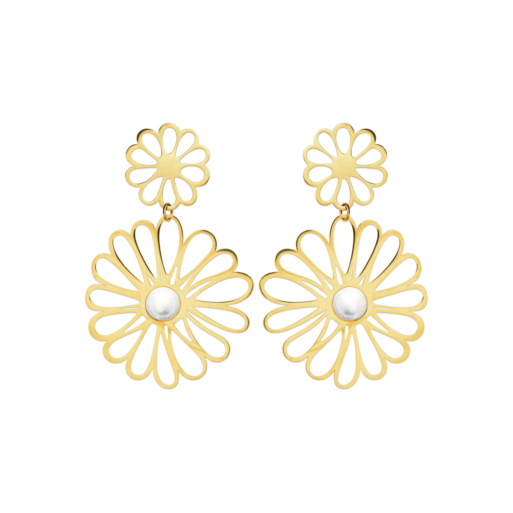 Double Flower Earrings Gold PVD
