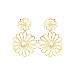 Double Flower Earrings Gold PVD