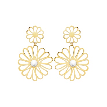 Double Flower Earrings Gold PVD