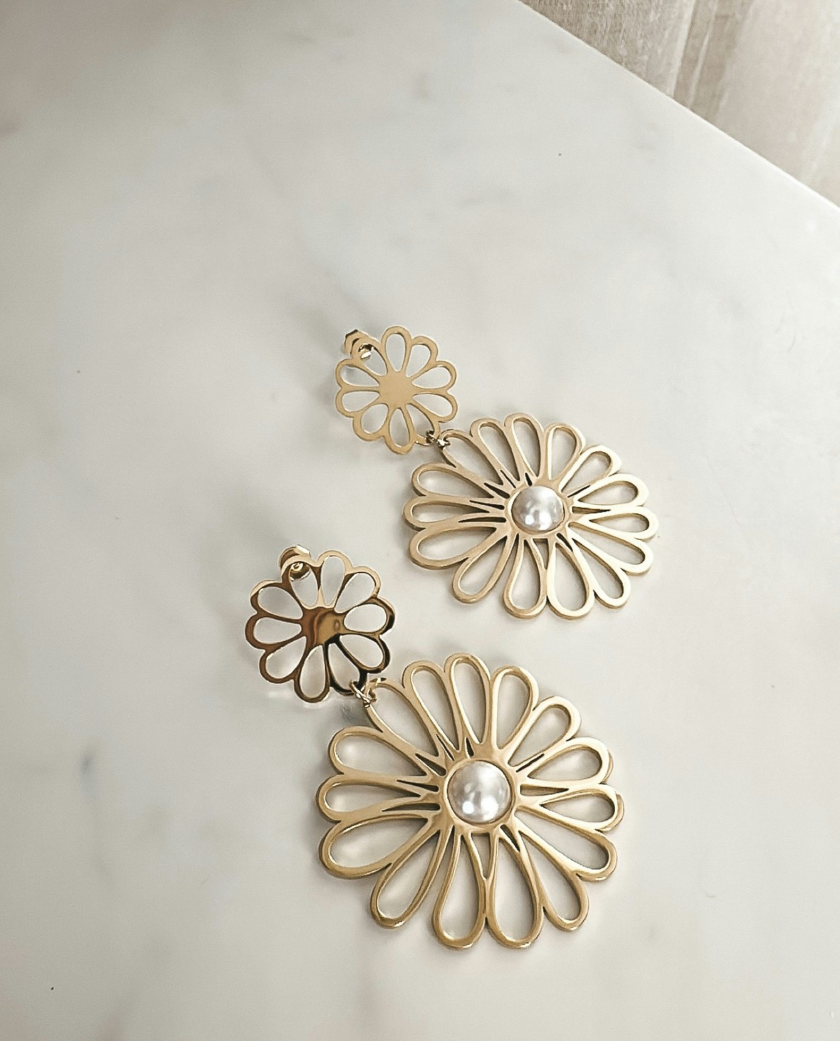 Double Flower Earrings Gold PVD