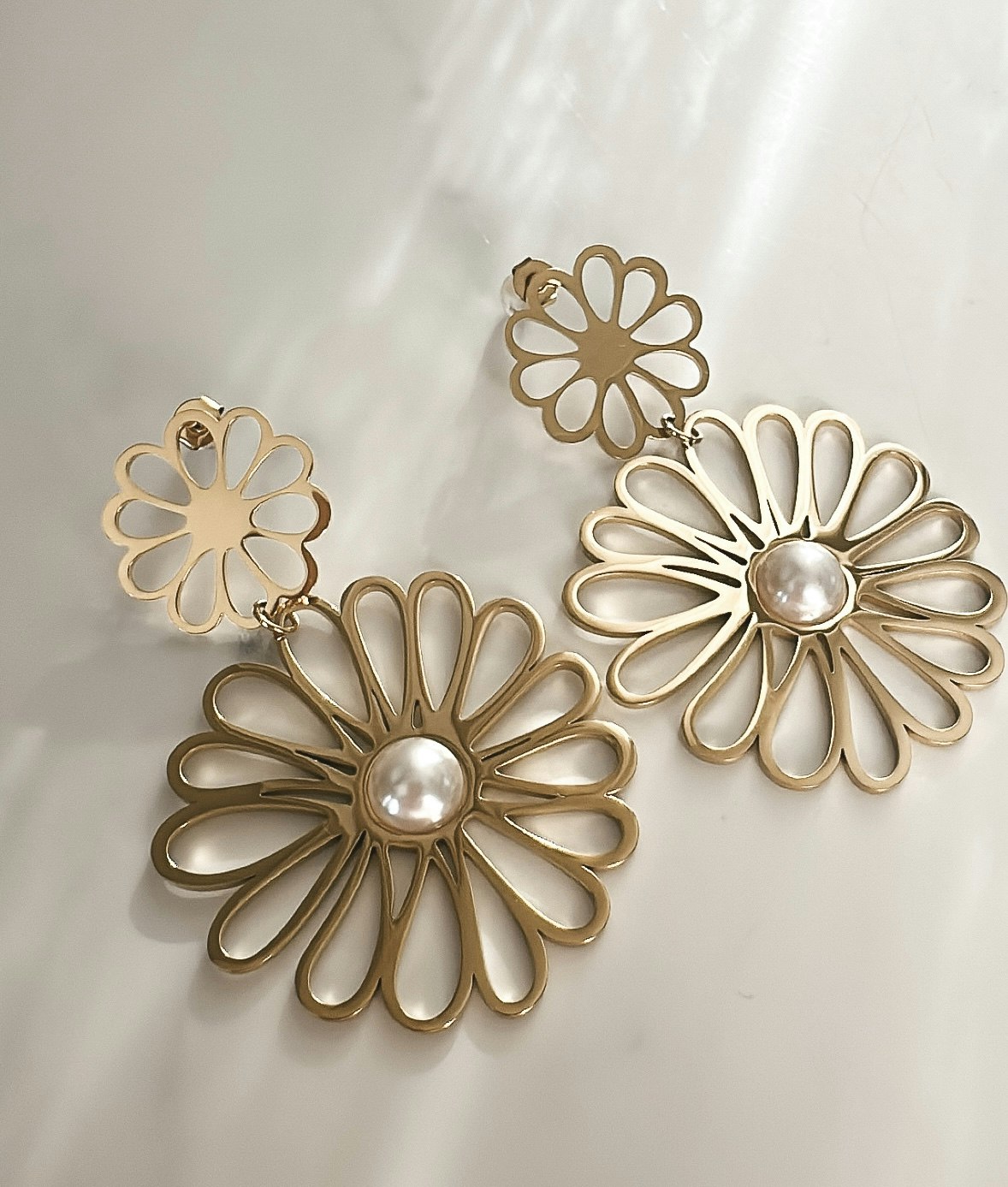 Double Flower Earrings Gold PVD