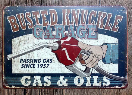 Plåtskylt Busted knuckle garage