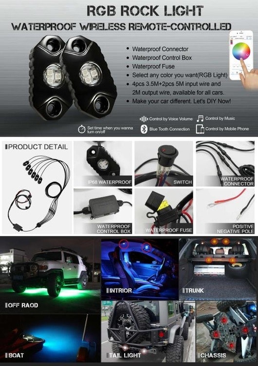 RGB LED Rock light kit, 6pcs rock light per kit.