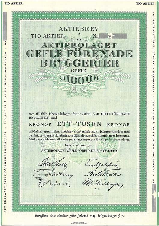 Gefle Förenade Bryggerier, 1 000 kr