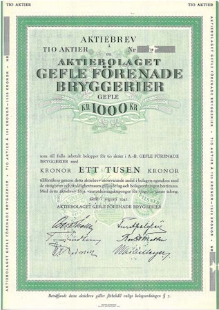 Gefle Förenade Bryggerier, 1 000 kr