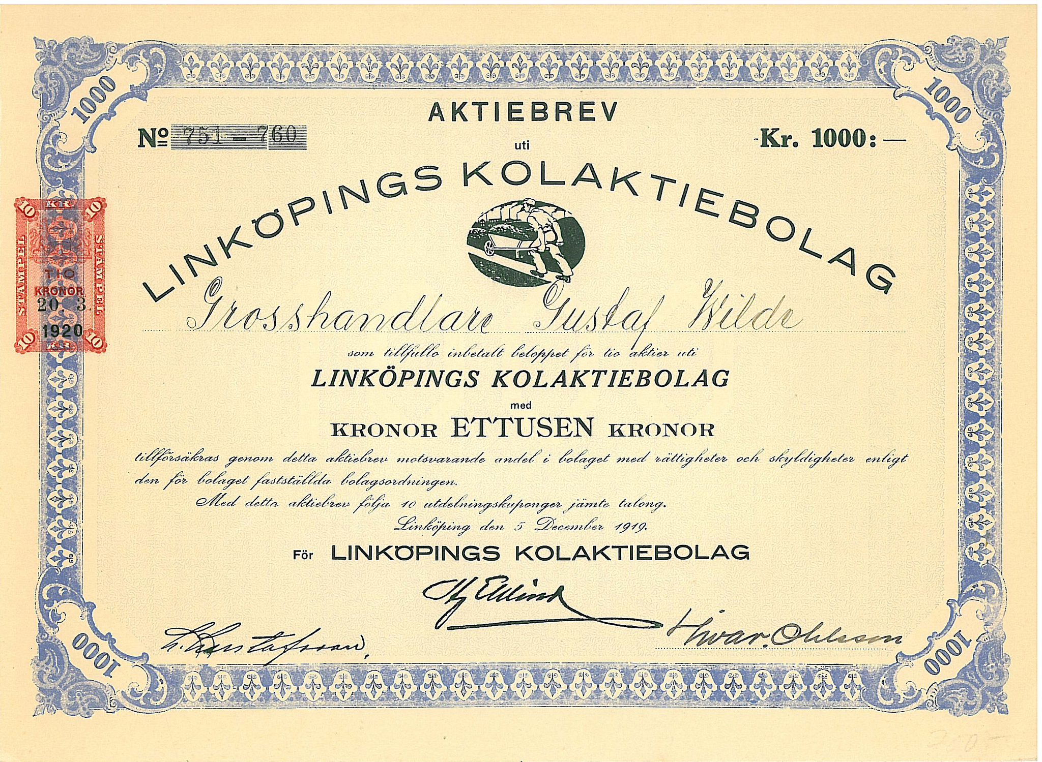 Linköpings Kol AB, 100 kr