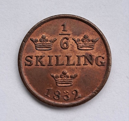 Karl XIV Johan 1/6 Skilling Banco 1832
