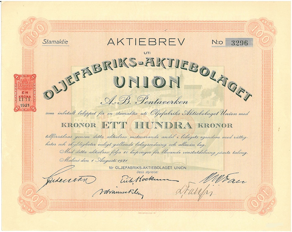 Oljefabriks AB Union, 100 kr