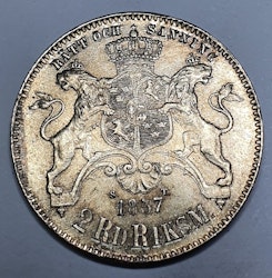 Oscar I, 2 Riksdaler Riksmynt 1857