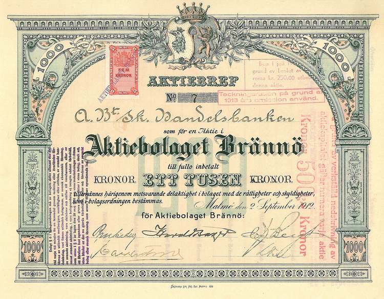 Brännö AB, 1 000 kr, 1912