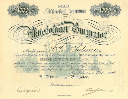 Butyrator AB, 1904