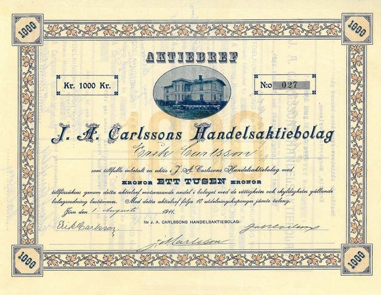 Carlssons Handels AB, J. A, 1911
