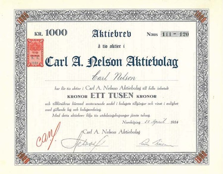 Carl A. Nelson AB, 1000 kr