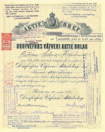 Drufvefors Väveri AB, 1933