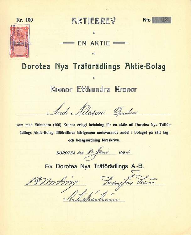Dorotea Nya Träförädlings AB, 1924
