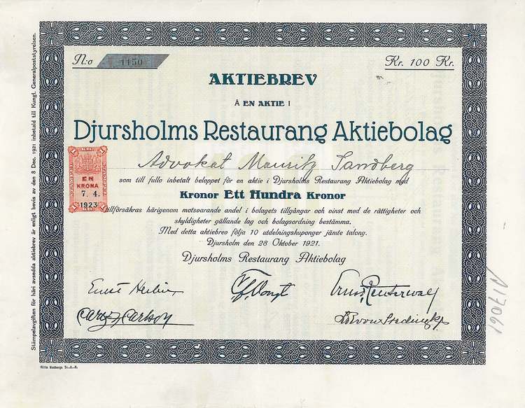 Djursholms Restaurang AB, 100 kr.