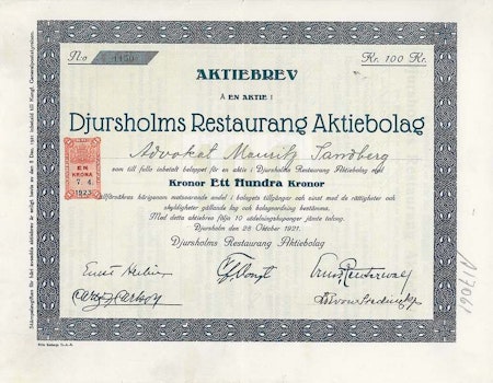 Djursholms Restaurang AB, 100 kr.