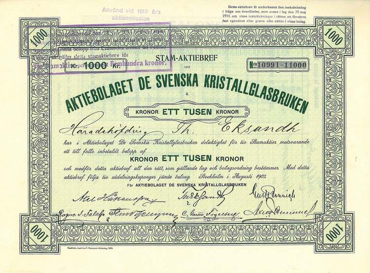 De Svenska Kristallglasbruken AB, 1903