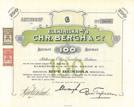 Elektriska AB Chr.Bergh & C:o, 100 kr