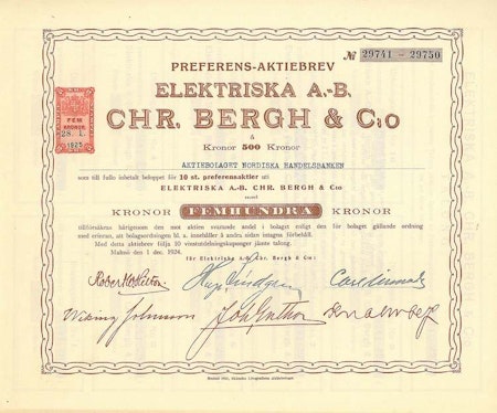 Elektriska AB Chr.Bergh & C:o, 500 kr