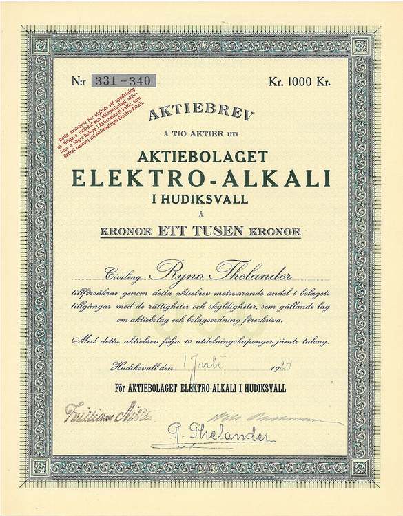 Elektro-Alkali i Hudiksvall, 1000 kr