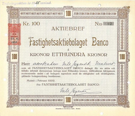 Fastighets AB Banco, 100 kr