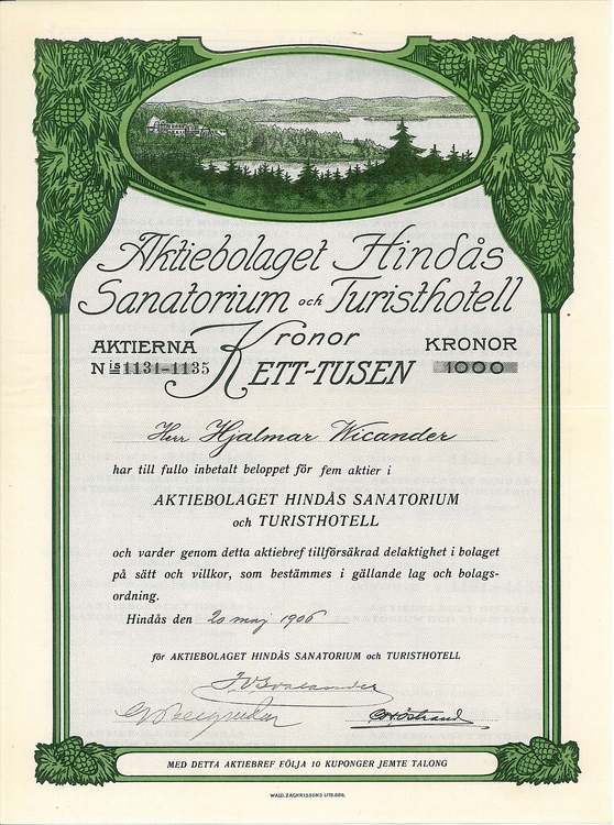 Hindås Sanatorium och Turisthotell, AB, 1000 kr