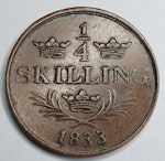 Karl XIV Johan 1/4 Skilling 1833/32