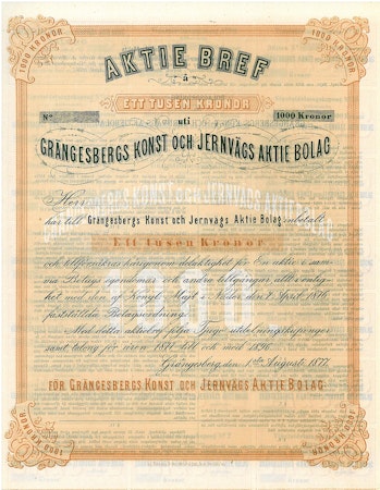 Grängesbergs Konst och Jernvägs AB, 1 000 kr, 1877
