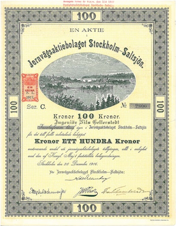 Jernvägs AB Stockholm-Saltsjön, 100 kr, 1916