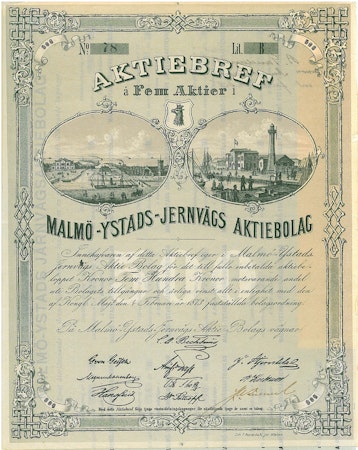 Malmö-Ystads Järnvägs AB, 500 kr, 1873
