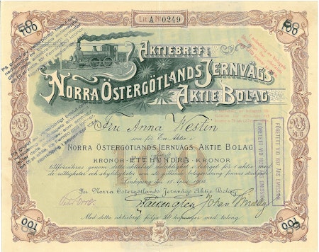 Norra Östergötlands Järnvägs AB, 100 kr, 1904