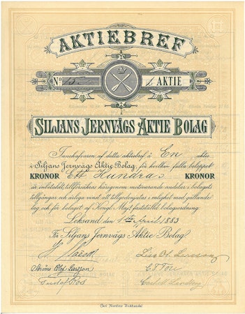 Siljans Jernvägs AB, 100 kr, 1883