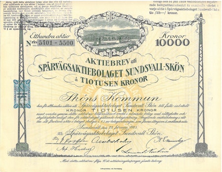 Spårvägs AB Sundsvall-Skön, 10 000 kr, 1923