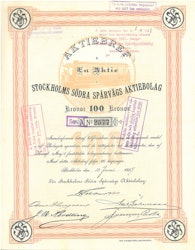 Stockholms Södra Spårvägs AB, 100 kr, 1887