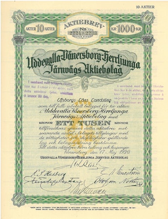 Uddevalla-Vänersborg-Herrljunga Järnvägs AB 1 000 kr, 1920