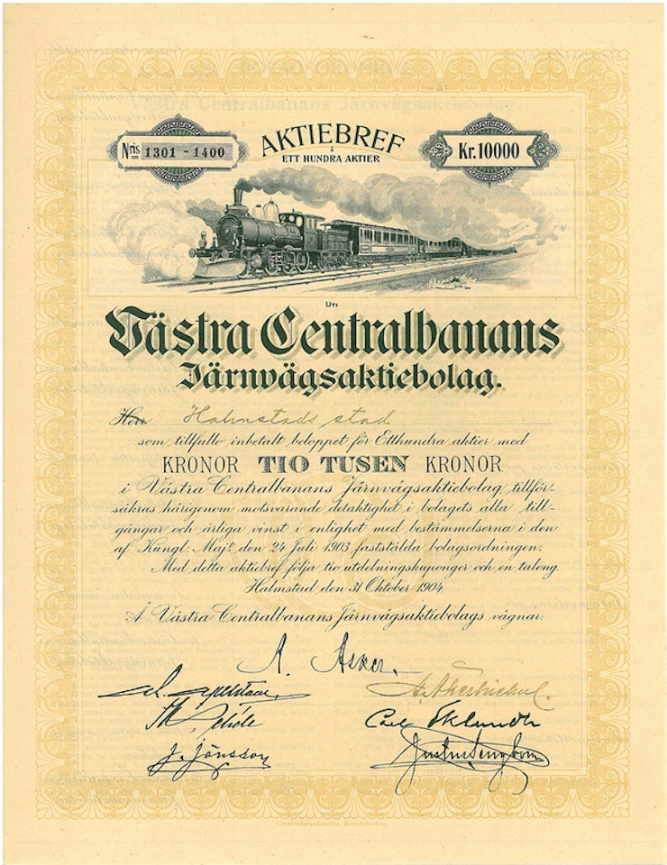 Västra Centralbanans Järnvägs AB, 10 000 kr, 1904