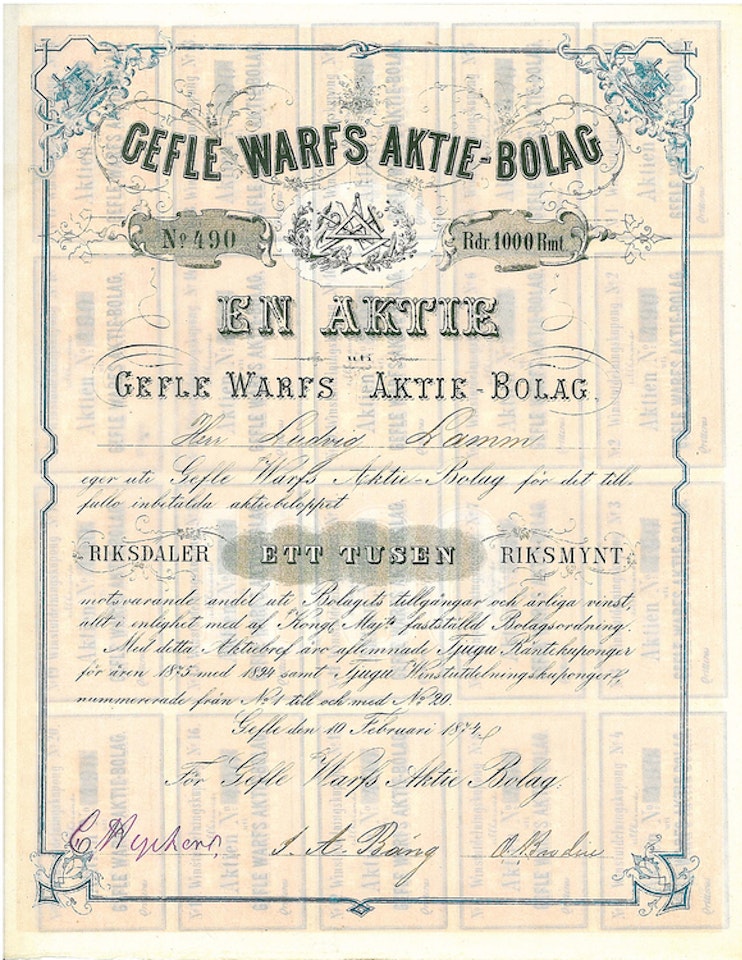 Gefle Warfs AB, 1 000 Rdr, 1874