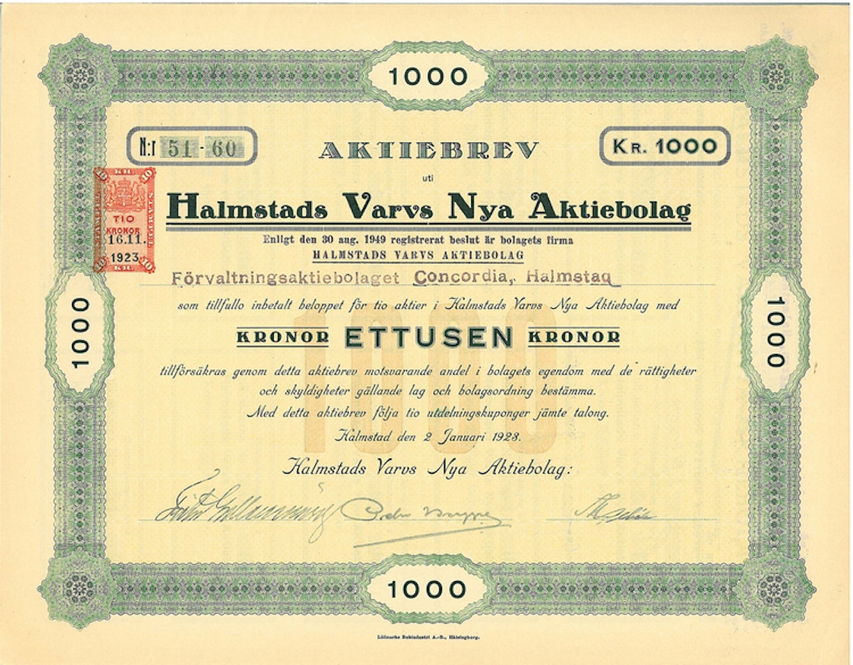 Halmstads Varvs Nya AB, 1 000 kr, 1923