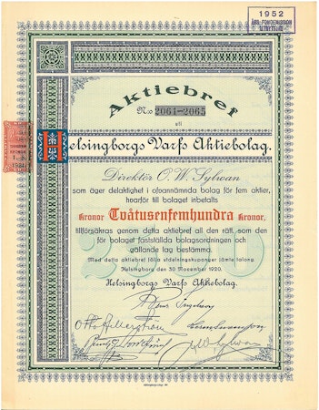 Helsingborgs Varfs AB, 2 500 kr, 1920