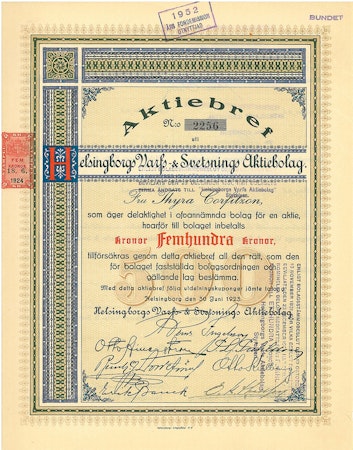 Helsingborgs Varfs AB, 500 kr, 1923