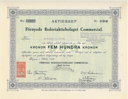 Förnyade Rederi AB Commercial, 500 kr, 1922