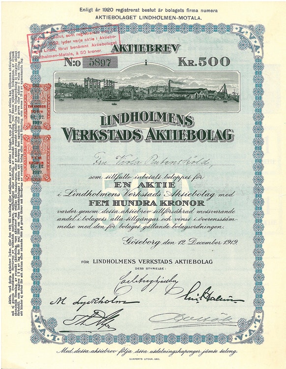 Lindholmens Verkstads AB, 500 kr, 1919