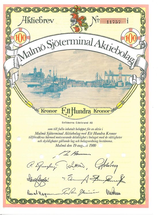 Malmö Sjöterminal AB, 100 kr, 1980