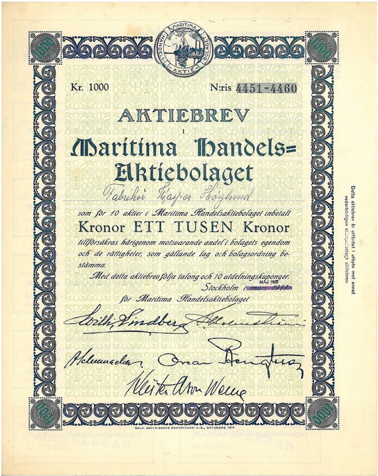 Maritima Handels AB, 1 000 kr, 1920