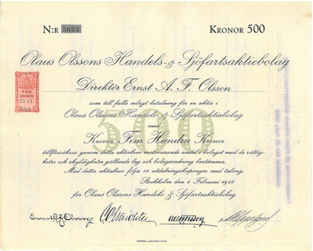 Olaus Olssons Handels & Sjöfarts AB, 500 kr, 1918