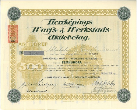 Norrköpings Warfs- & Werkstads AB, 500 kr, 1918