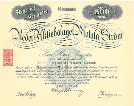 Rederi AB Motala Ström, 500 kr, 1920